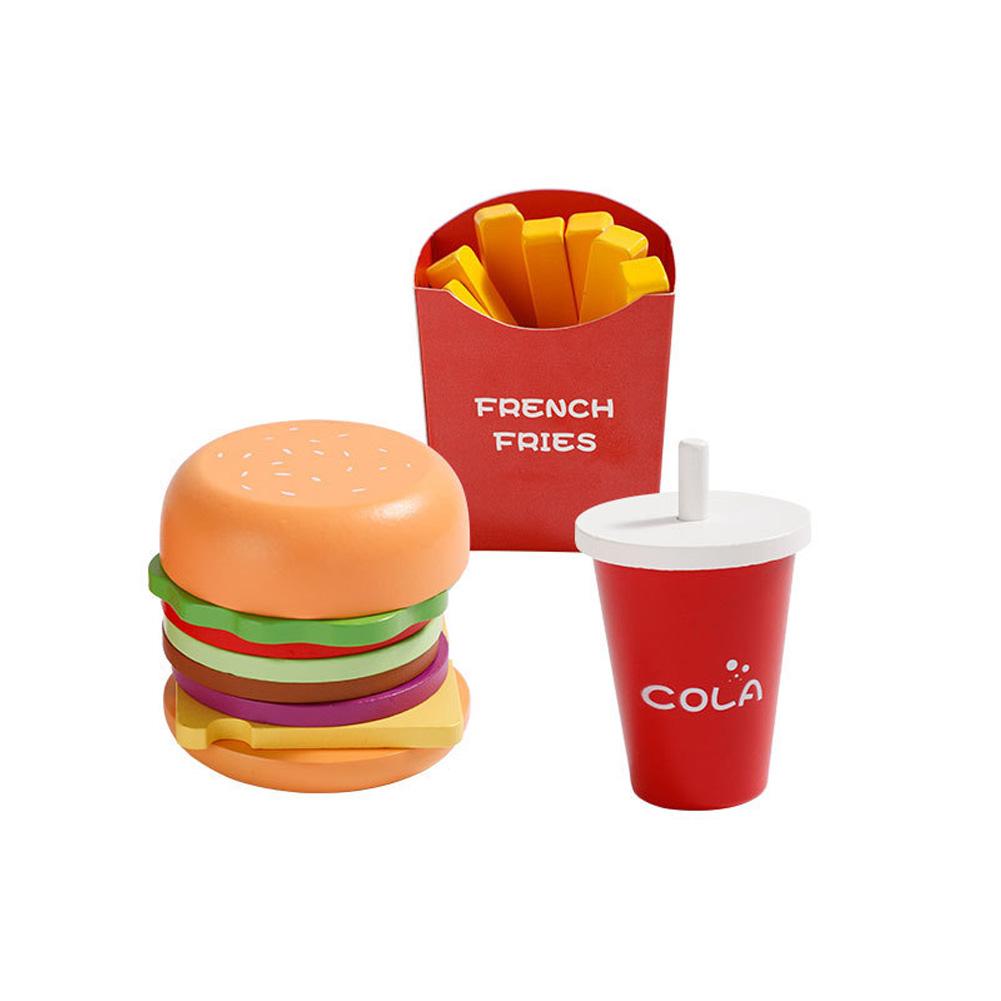 Wooden Play Food Set Pretend Hamburger Set Fast Food Toy Play Kitchen Accessories Early Educational Learning Toys Gifts For Kids