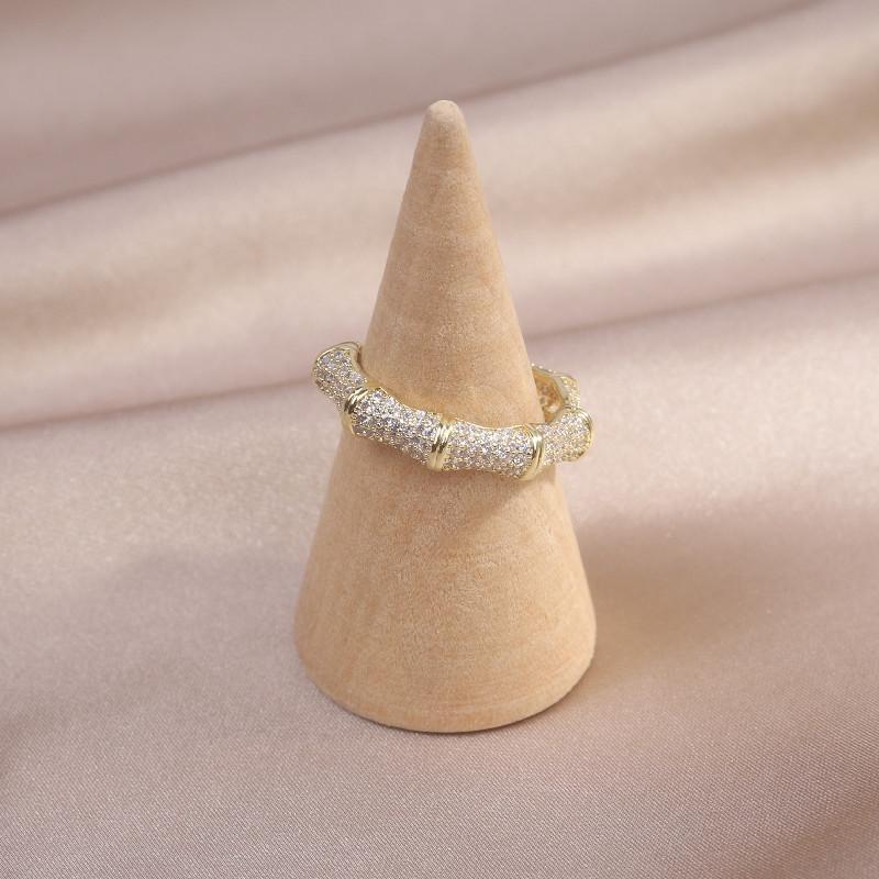 Корейские продажи модных ювелирных изделий 14K настоящее золотое покрытие AAA циркон бамбук шарнирное регулируемое кольцо элегантное женское повседневное дикое кольцо