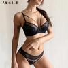 Модный бюстгальтер пуш-ап, сексуальный кружевной бюстгальтер, толстый женский комплект нижнего белья, черный