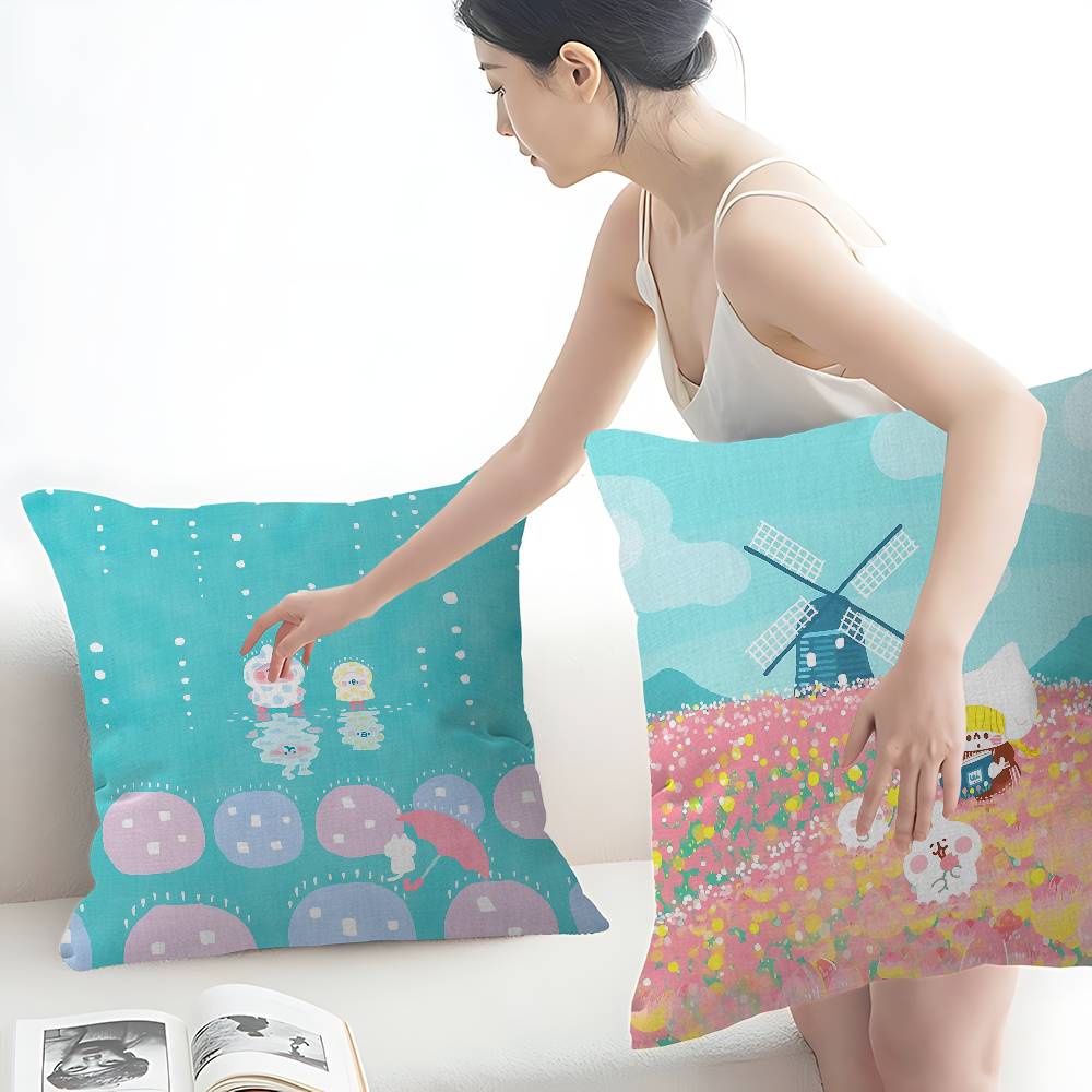K-Kanaheis Cute Cushion Cover Pillow Cover Decor Pillowcase Printed Cushion Case For Couch
