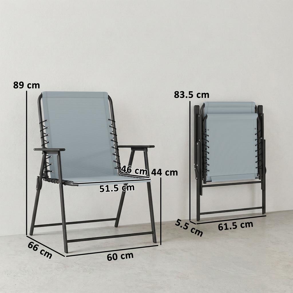 Folding Garden Chairs Set of 4, Outdoor Dining Chairs with Wide Texteline Seat, High Back and Armrests, Light Grey