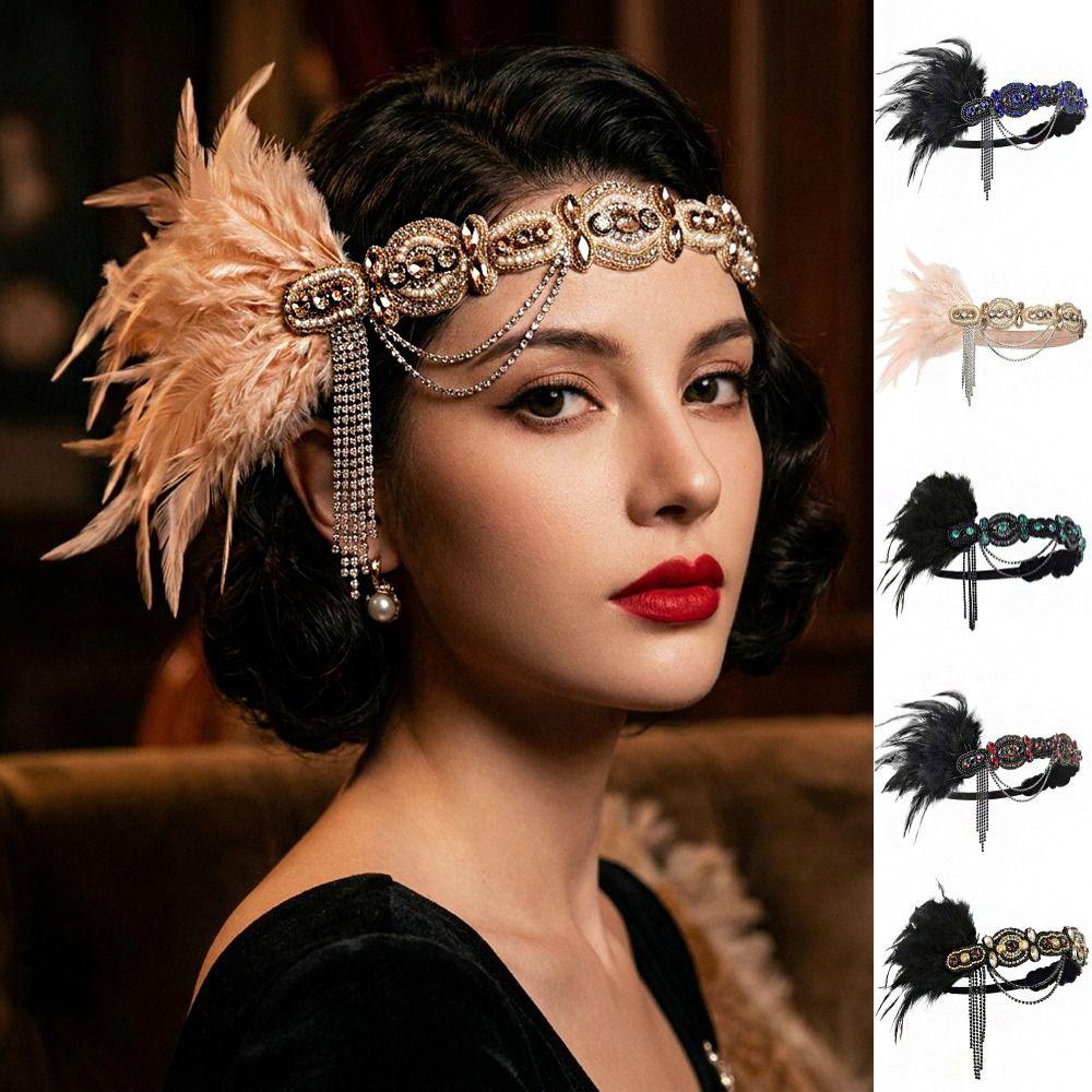 Vintage Cosplay Dress Headwear Crystal Masquerade Hair Band Retro Flapper Headband Women