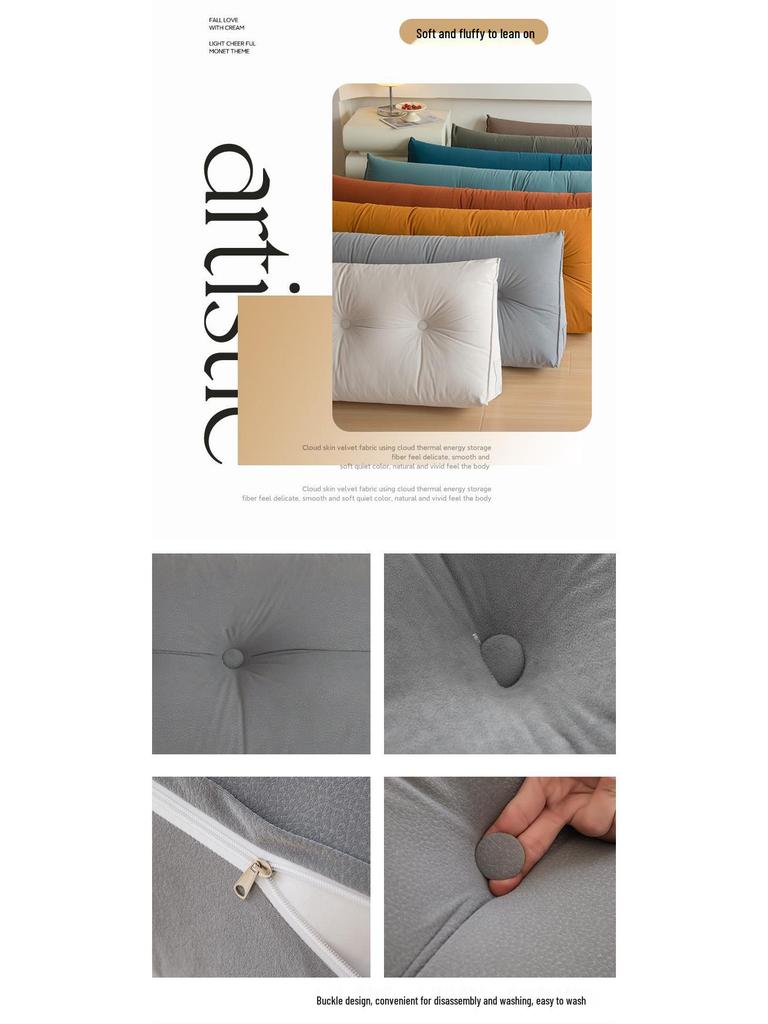 Removable & Washable Leather Velvet Triangle Headboard Cushion Pillow with Soft Lumbar Backrest for Sofa and Dormitory