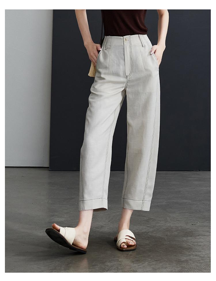 Clear thread design with linen thin style harem pants for women in 2026 summer, loose and versatile casual cropped pants