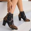 Fashion 2024 New Shoes for Women Sandals Women's Boots Leopard Ankle Boots Women Lace Floral Back Zip Round Toe High Heels Shoes Female