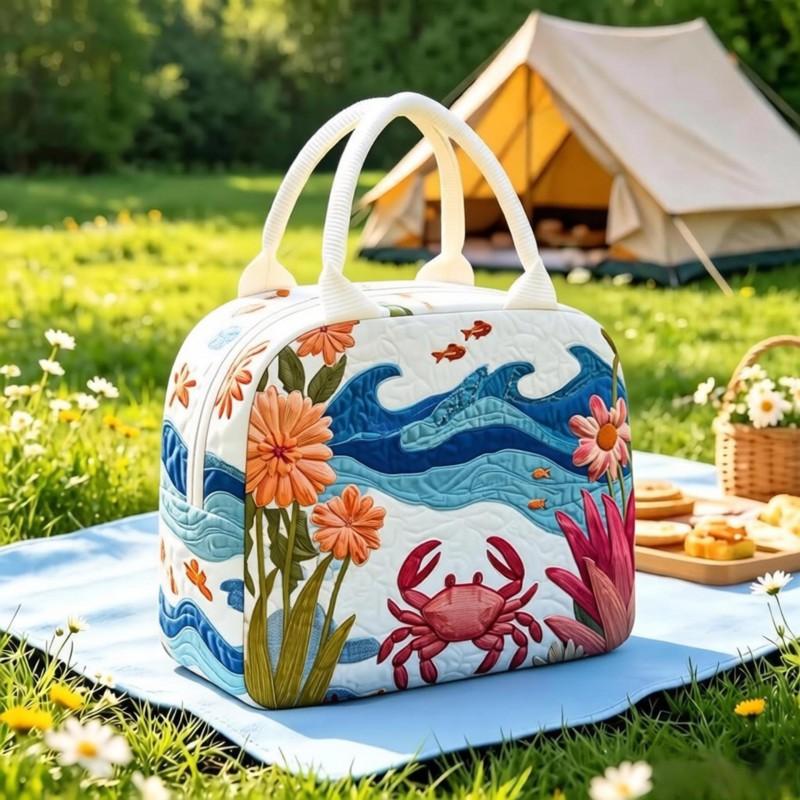 Quilted Lunch Bag Portable Insulated Tote Cartoon Print Food Storage