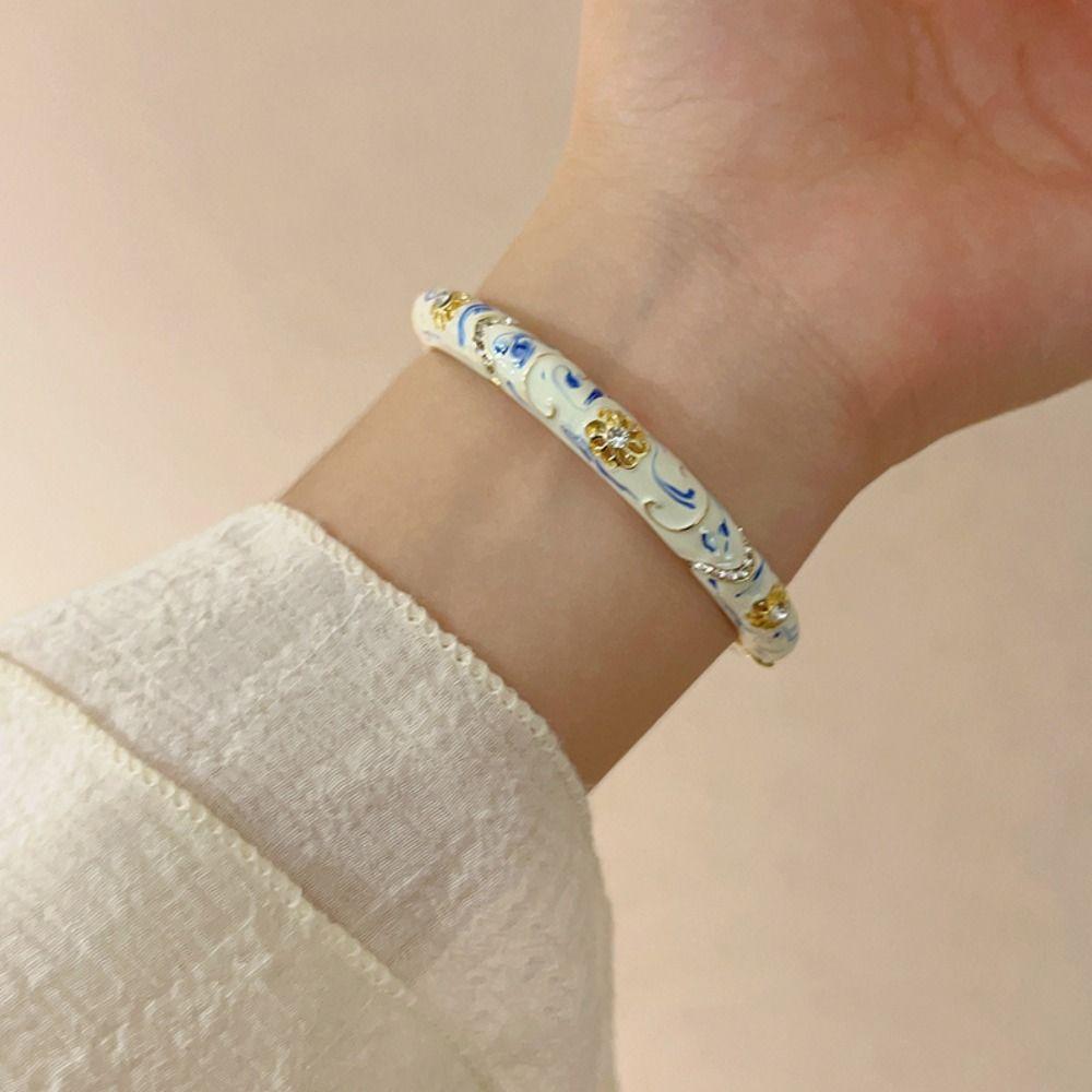 Chinese Vintage Cloisonne Bangle Traditional Women's Hand Bracelet Hollow Out Flower Bangle  Women