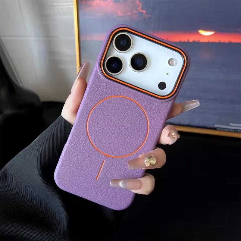 Матовый чехол с контрастным цветом и текстурой личи для iPhone 17 Air 16 15 14 13 12 11 Pro Max Plus с MagSafe, мягкий чехол из ТПУ