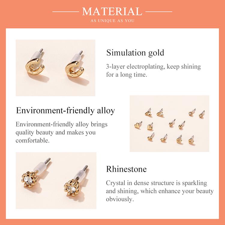 Bisaer Exquisite Love & Wishing Bone & Eyes & Beads 6 Pair of Stud Earring Set for Ladyies Daily Jewelry