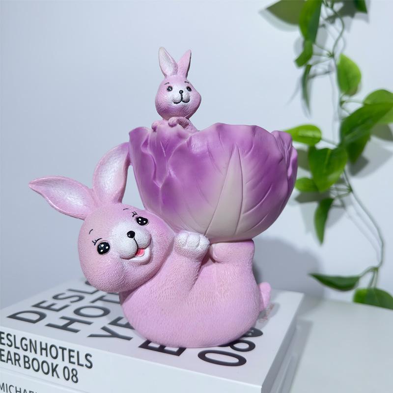 Креативные украшения в виде кролика-бонсай для хранения овощей, милые мультяшные кролики для украшения стола в гостиной, поделки из смолы