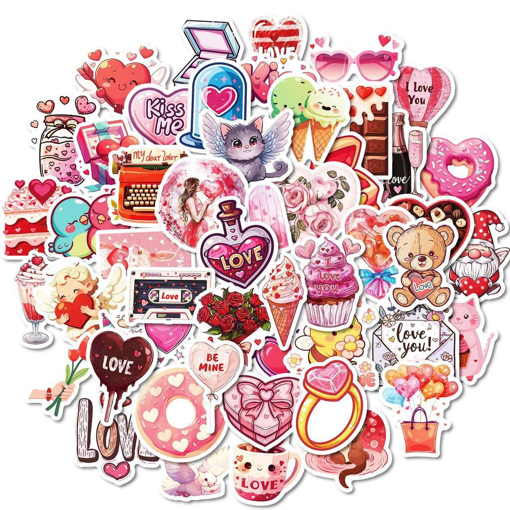 50 Pictures of Sweet Valentine's Day Waterproof Decorative Stickers DIY Suitcase Water Cup Refrigerator Camera Charging Bank