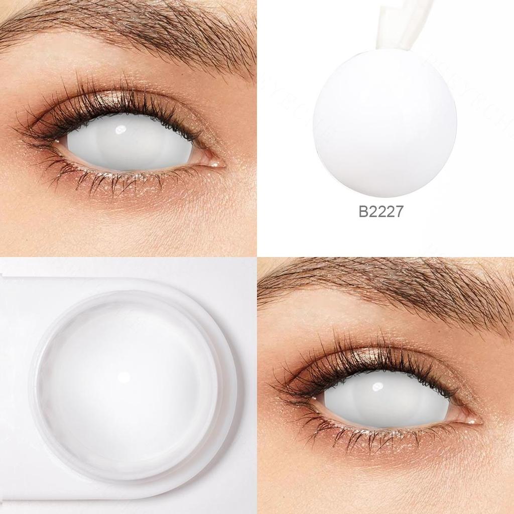 22MM Blind White Sclera Contact Lenses Crazy Yellowish Halloween Contact Lenses All White Mesh Cosplay Eye Contacts Full Eye
