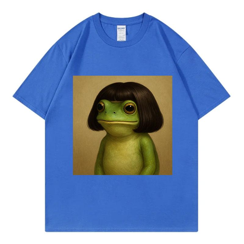 Funny Frog Wearing Wig Meme Graphic T Shirts Fashion Vintage Short Sleeve Tshirts Unisex Unisex Casual Cotton Tshirt Streetwear