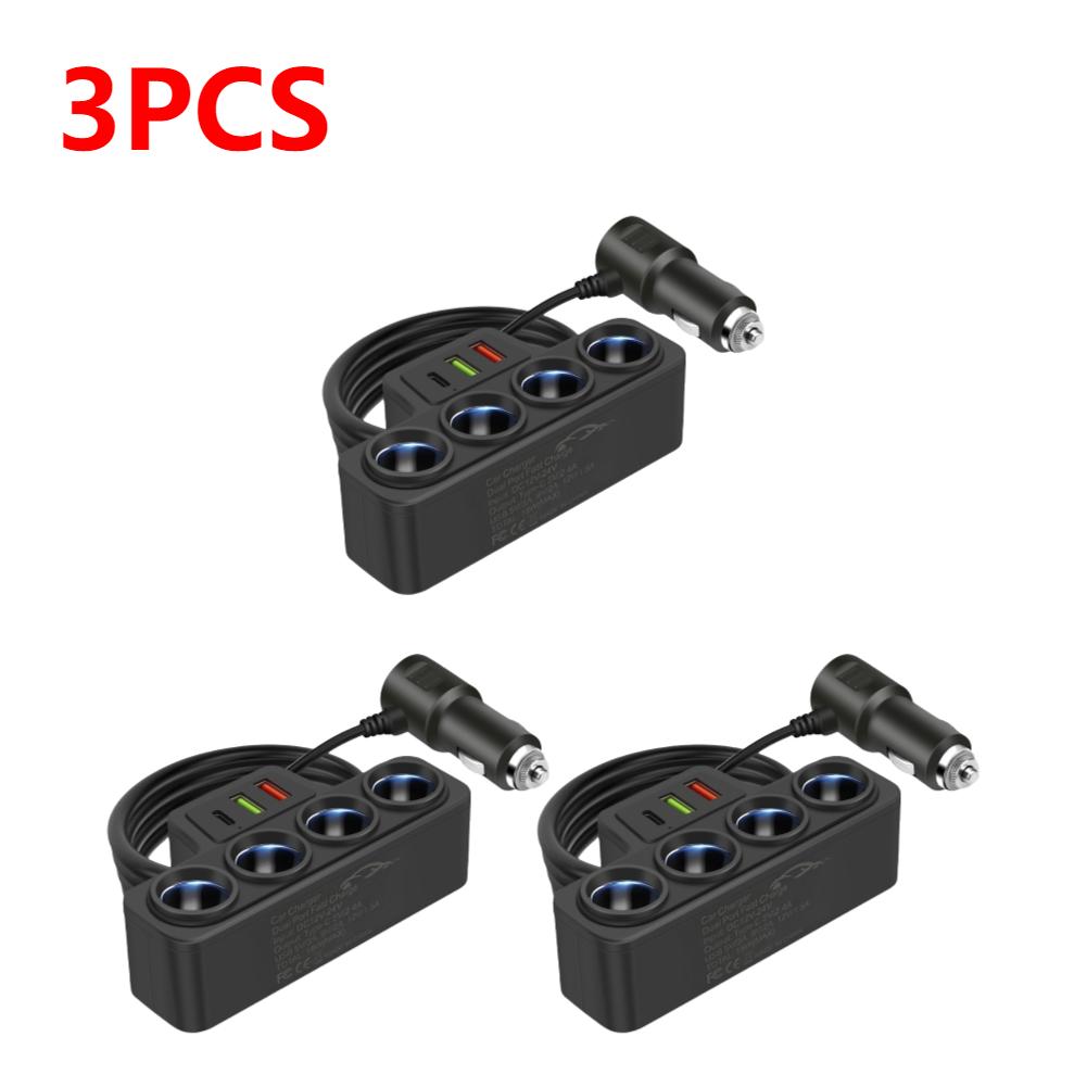 Разветвитель гнезда прикуривателя автомобиля, штекер 3 USB-розетки QC3.0 PD 3.1A 12V-24V, штекер быстрой зарядки, 4-гнездовой адаптер питания для телефона 18 Вт