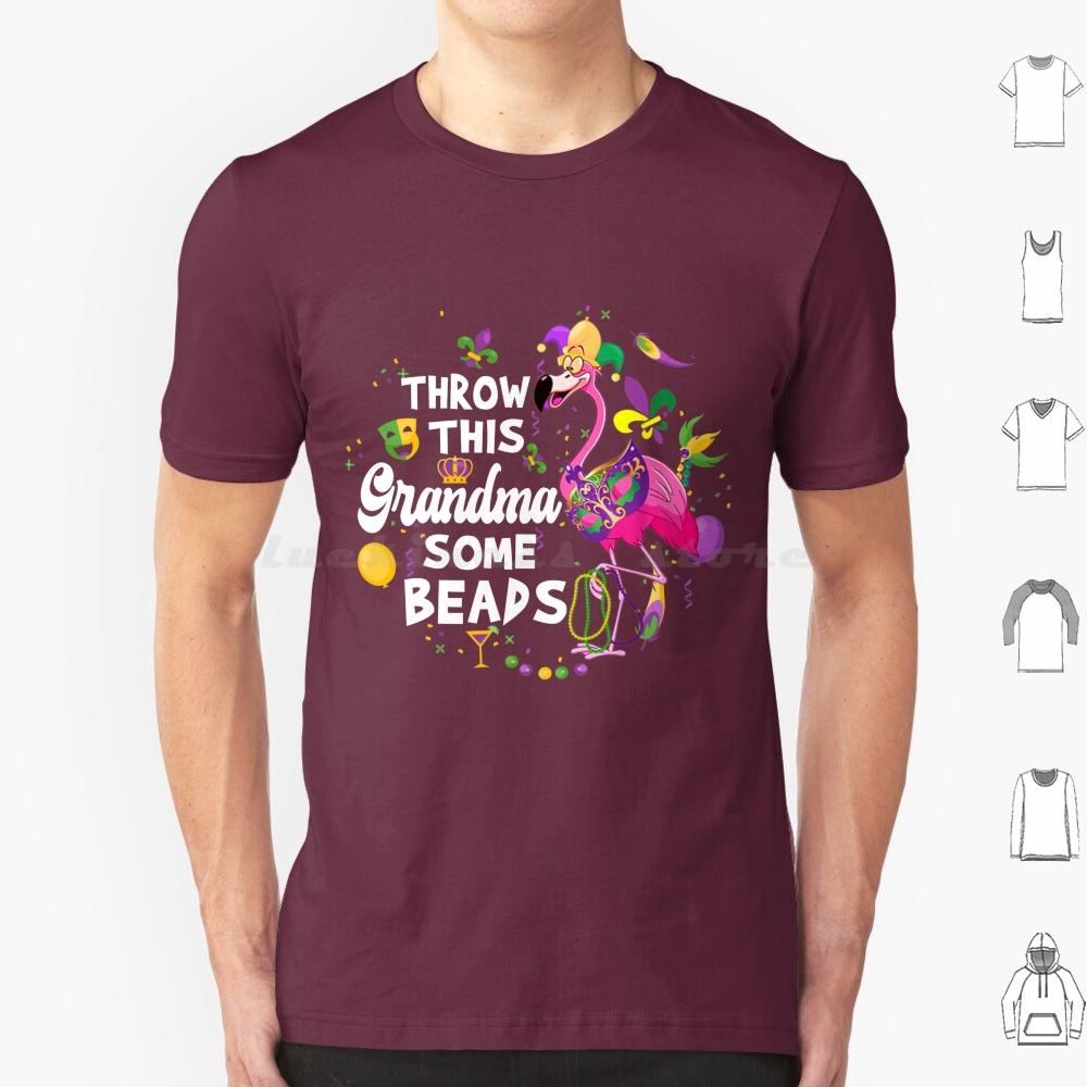 Throw This Grandma Some Beads Mardi Gras Flamingo Lover T Shirt Cotton Men Women DIY Print Mardi Gras Yall Flamingo Mardi Gras