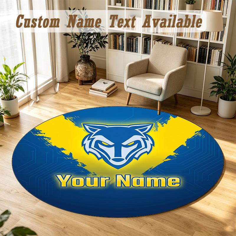 Round Rug Custom NameWarrington Wolves Pattern Non Slip Carpet Home Floor Decor