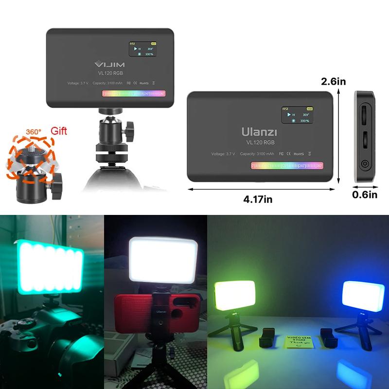 Ulanzi VL120 Полноцветный RGB видеосвет 2500K-9000K Светодиодное освещение для фотосъемки Регулируемый свет для камеры Заполняющая лампа для прямых видеотрансляций