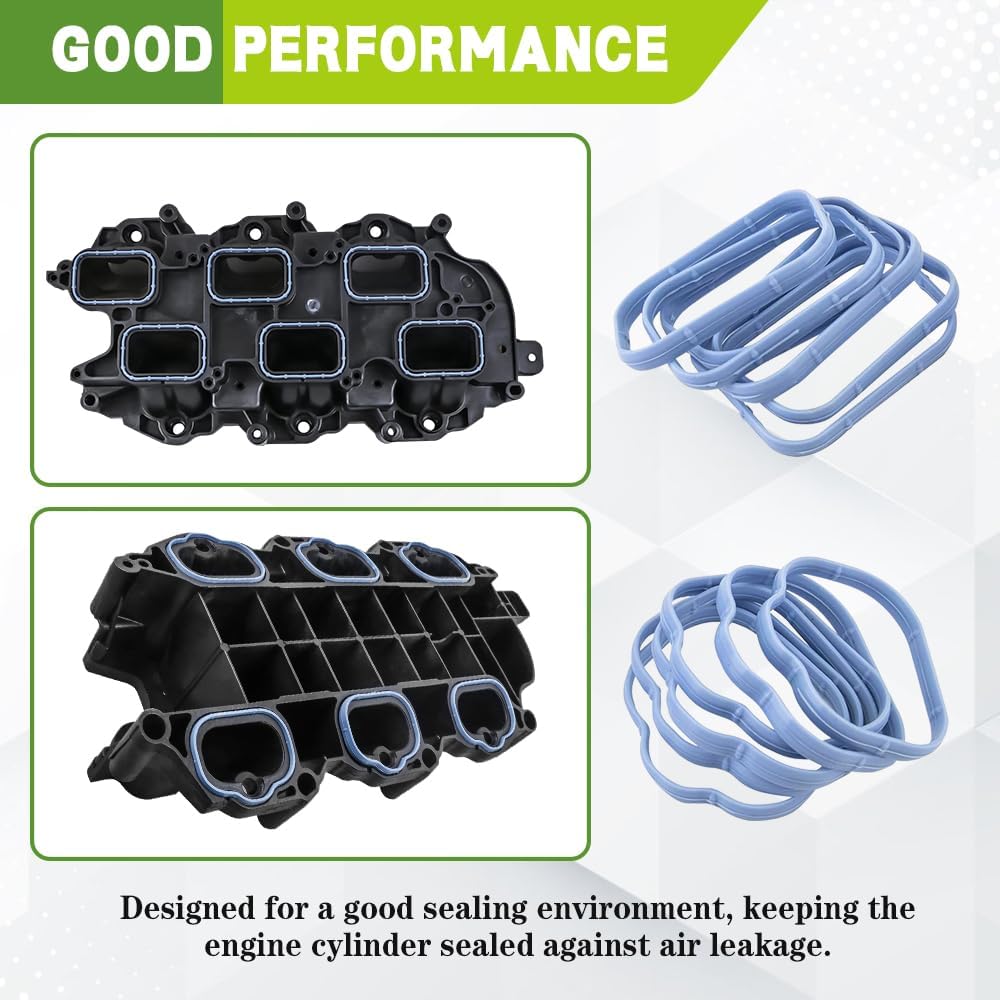 12pcs Intake Manifold Gaskets Lower & Upper Gasket Plenum Set, MS97205 Intake Manifold Rubber Sealing Gasket Replacement for Dodge Chrysler Jeep