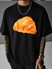 Unisex Summer White Short Sleeve Tee Realistic Golden Croissant Bread Graphic Print Crew Neck Loose Casual Male Daily Tops