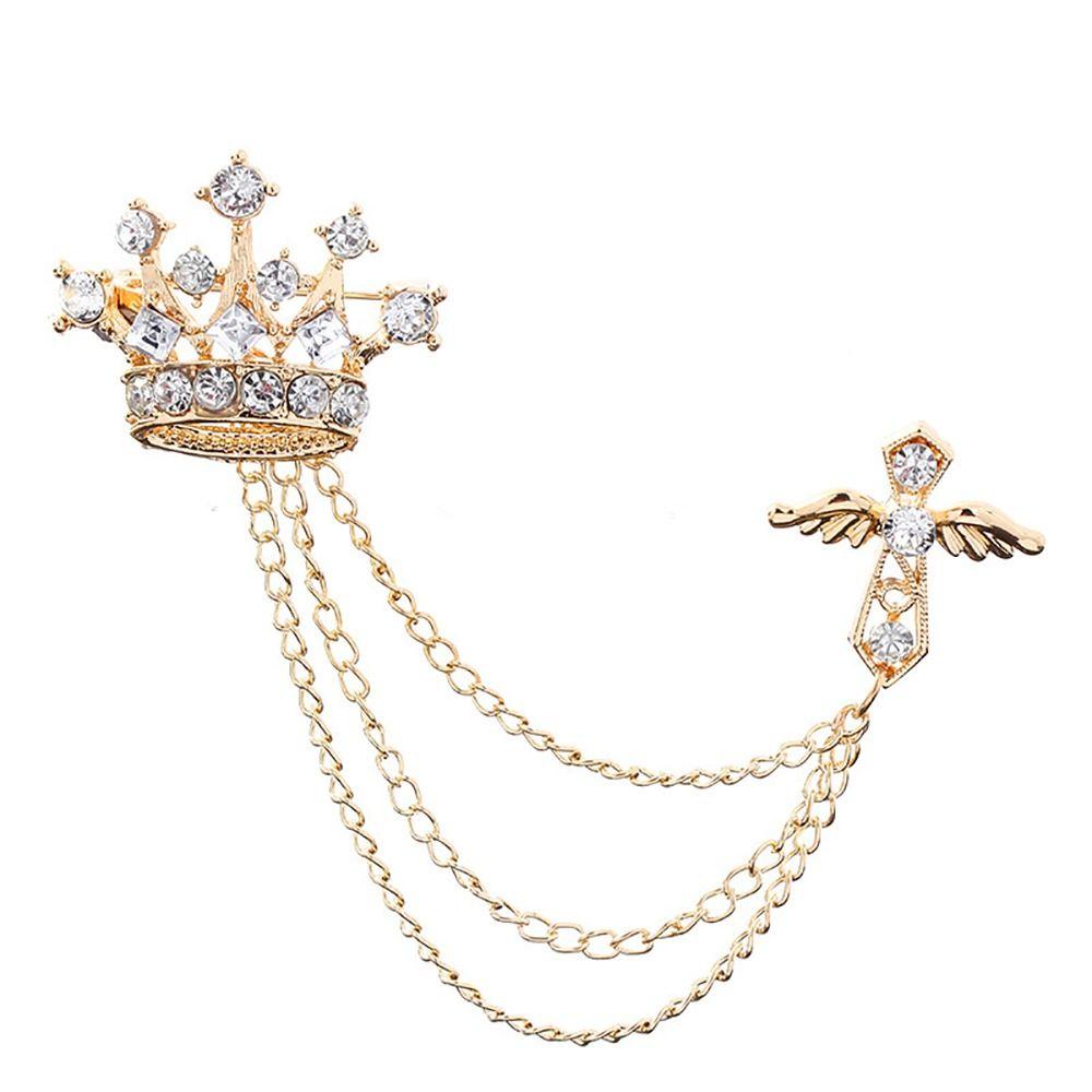 1Pcs Crown Chain Brooch Temperament Collar Jewelry For Women Dress Mens Shirt Suit Set