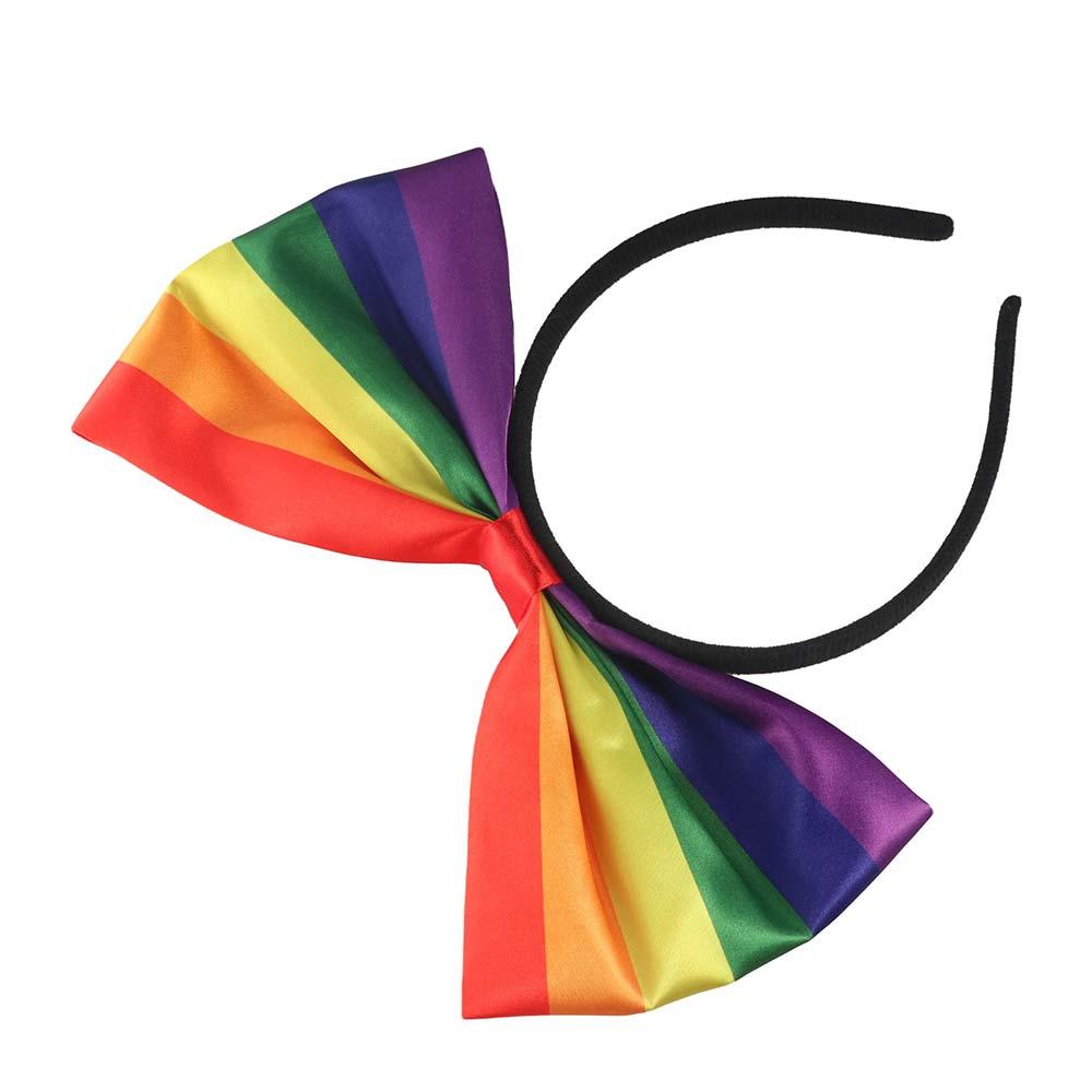 Beautiful Rainbow Bowknot Hair Hoop Fabric Art Party Head Hoop Rainbow Bow Headband Party Supplies