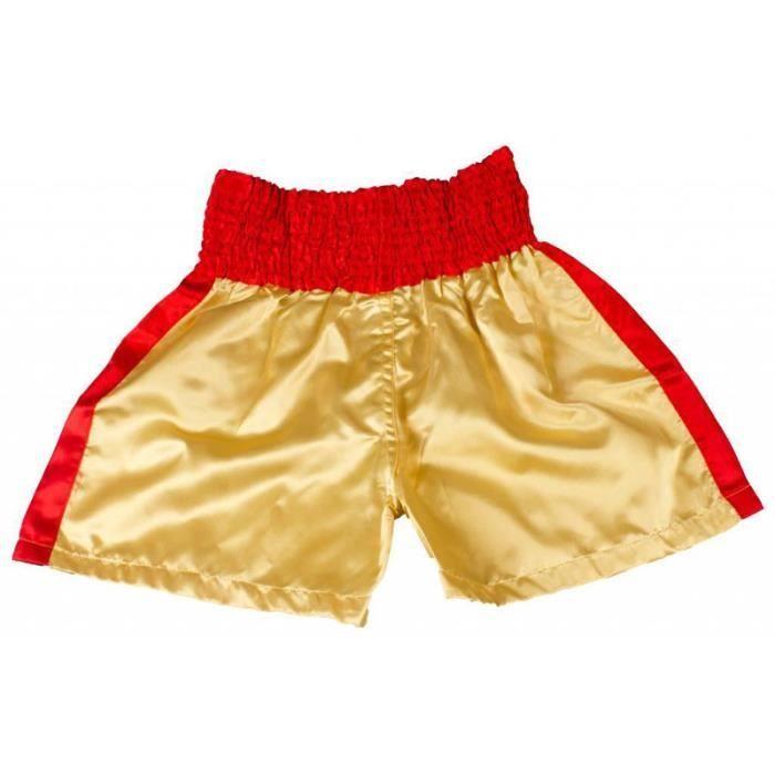 Short de Boxe Thai - Traditionnel - Jaune - Tailles Enfants et Adultes - 100% Satin Polyester