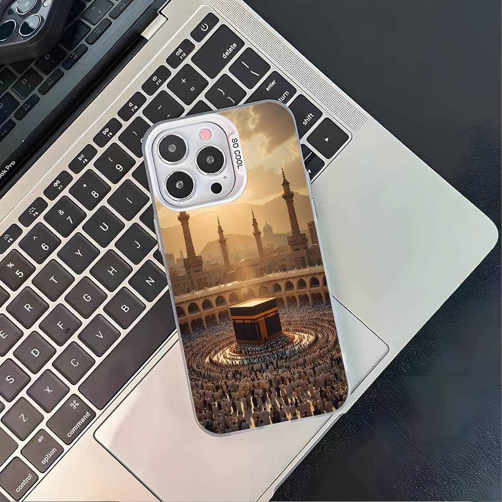 Moslem and kaaba Phone Case For iPhone 17,16,15,14,13,12,11,Pro,XS,Max,Plus,Mini,SE4,E White Matte Shockproof Cover