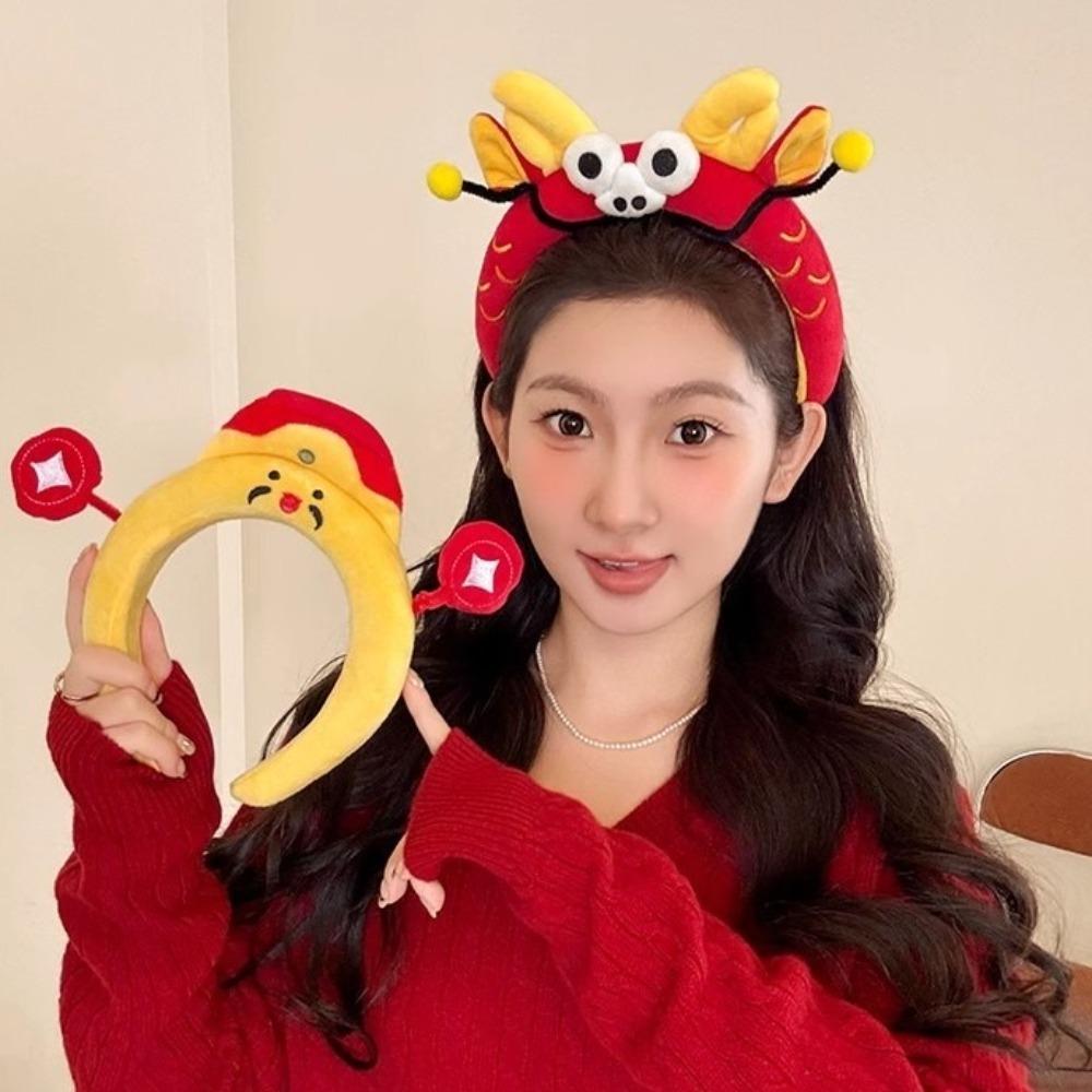 God of Wealth New Year Plush Headband Dragon Face Washing Hair Hoop Funny Hair Hoop Makeup