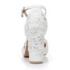 Women Flower Sandals Pointed Toe Pumps Dress Party Square High Heels White Lace Sequin Weding Shoes