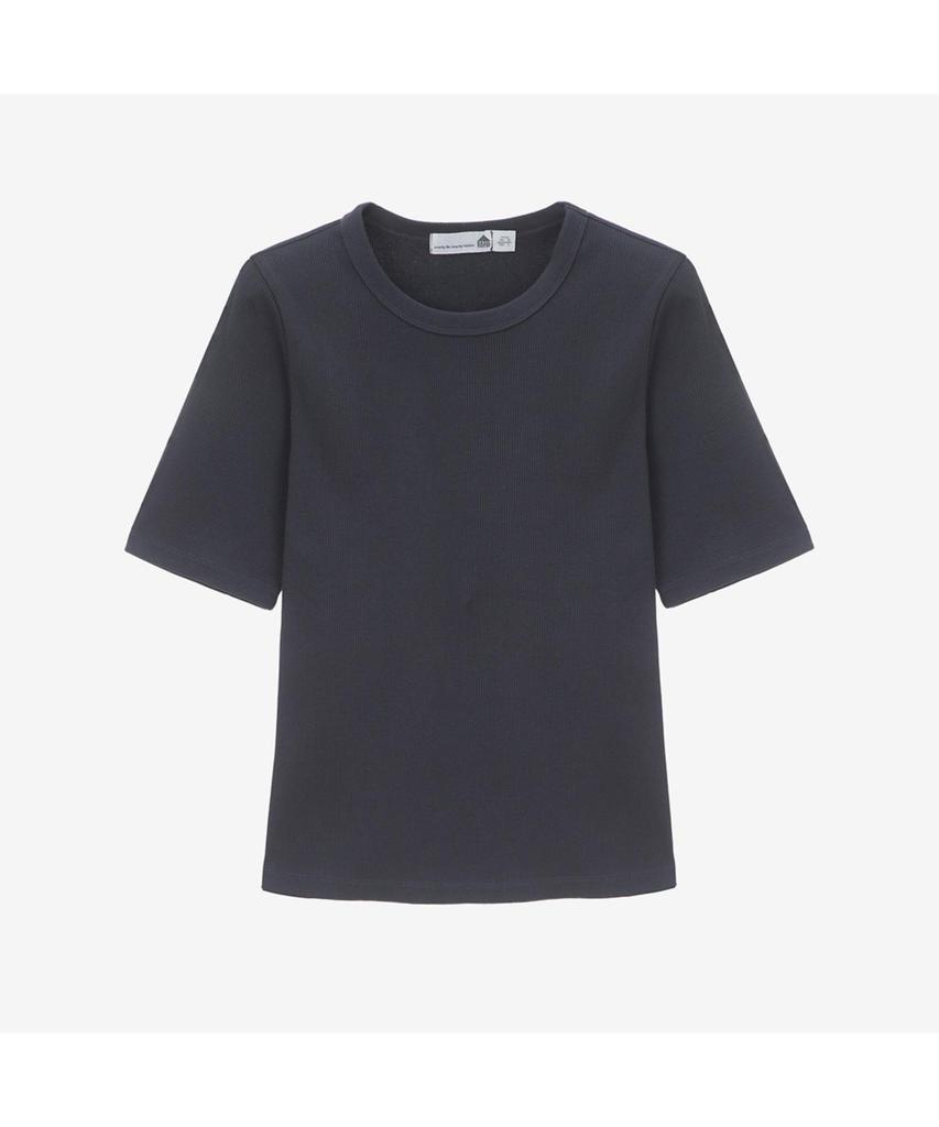 BASIC HOUSE Women'S Ribbed Short Sleeve T-Shirt Dark Grey Lyts3201
