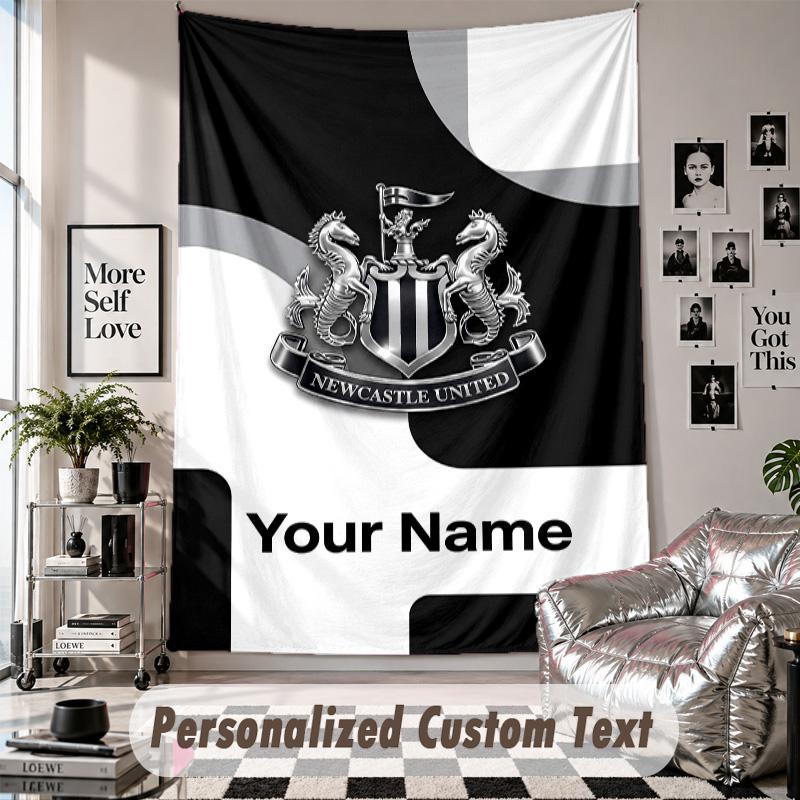 Wall Hanging Tapestry With Custom Name & Text, Newcastle United FC Decorative Tapestry For Bedroom