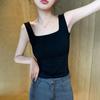 Черный топ-майка на тонких бретельках 2022: Женская хлопковая верхняя одежда с квадратным вырезом и стильной спинкой