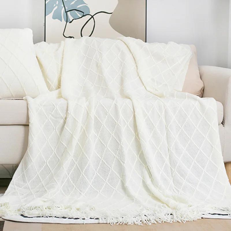 Nordic Knitted TV Blankets Bed End Decor Drop Ship Shawl Sofa Blanket with Tassels Scarf Sofa Emulation Fleece Throw Blanket
