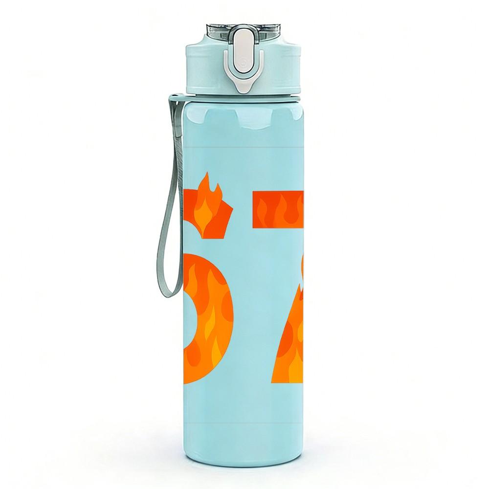 1PC Flaming Number Sixty Seven 750ml Color Plastic Sports Water Bottle Leakproof Flip Straw Lid Suitable for Sports Office Home Use