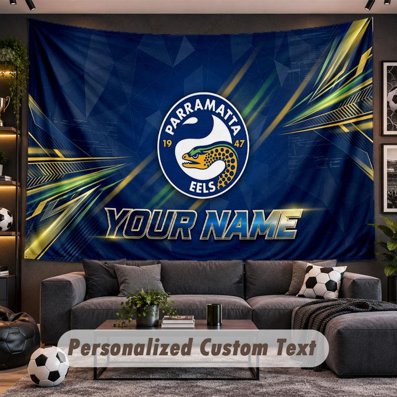 Wall Hanging Tapestry Custom NameParramatta Eels Pattern Personalized Printed Fabric Wall Decor