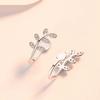 Fresh Mori Style Leaves Ear Clip Silver S925 Diamond-Embedded Without Ear Hole Niche Japanese and Korean Style