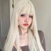 26Inch Blonde Platinum Golden Synthetic Wigs With Bang Long Natural Straight Hair Wig for Women Hime Cut Cosplay Heat Resistant
