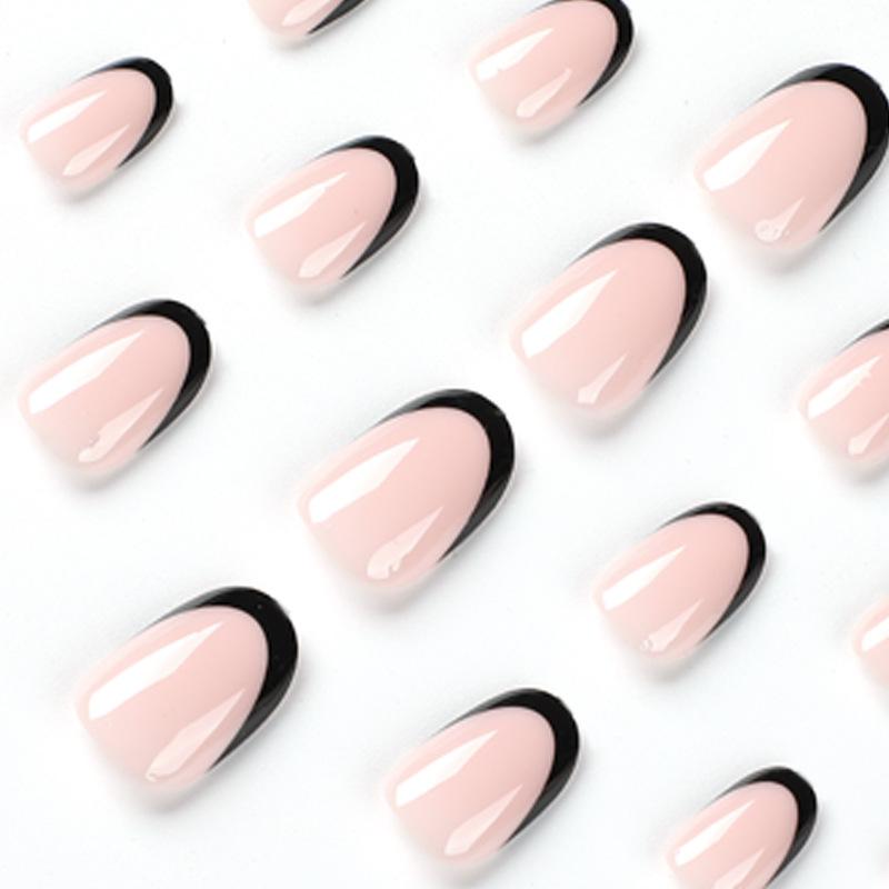 24 Pieces Nail Piece, Wear Nail Simple Black French Edge Wear Nail Short Nail Piece, Nail Art Fake Nail