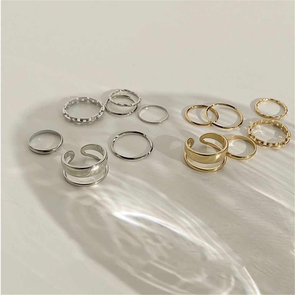 7pcs/Set Punk Retro Hollow Round Women Rings Set Finger Ring Opening Alloy
