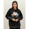 Pink Leopard Print Heart Combination Woman Washed Sweatshirt Cotton Sportswear Vintage Crewneck Clothes Autumn Loose