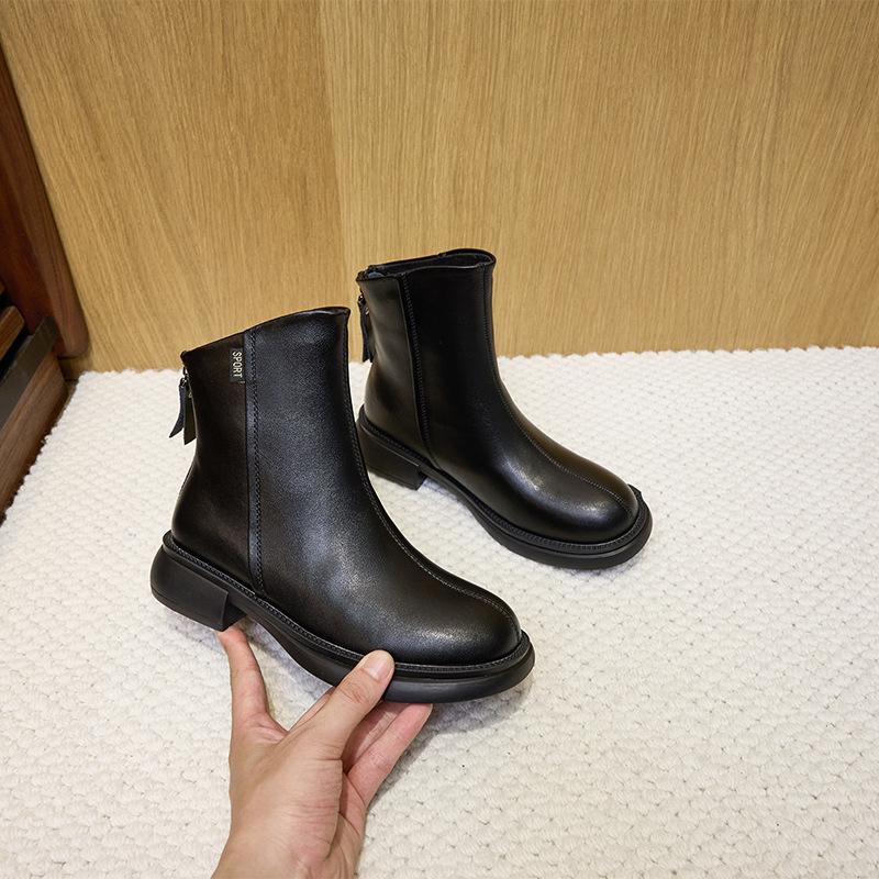 Autumn Leather Martin Boots Women's Rear Zipper Women's Leather Boots One Pedal Platform Casual Shoes