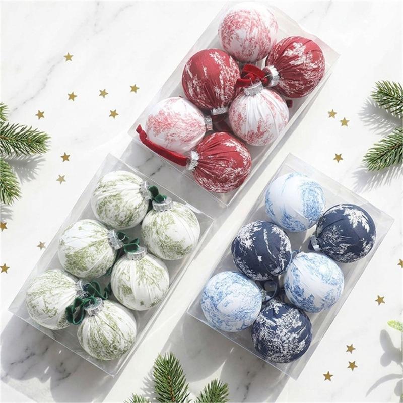 Indoor Christmas Trim Set of 6 with Fabric Finish and Ribbon Detail for Tree Use, Entry Tables, and Room Styling