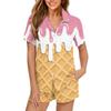 Digital printing new explosive women's loungewear cardigan short-sleeved shorts pajama set