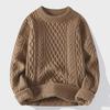 Men's European & American Style Cable Knit Sweater - Casual, Versatile, Solid Color, Round Neck Pullover