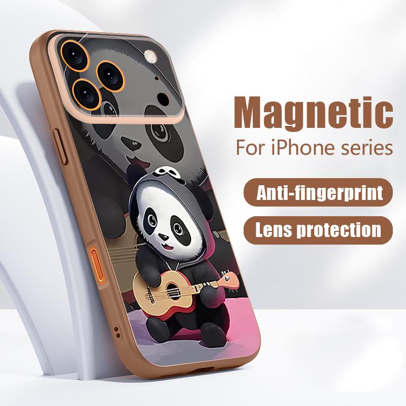 Чехол-панда, играющая на гитаре, Для iPhone 17 Pro Max Магнитный Для Magsafe Покрытие с ощущением кожи Для iPhone 16 15 14 13 Pro Max