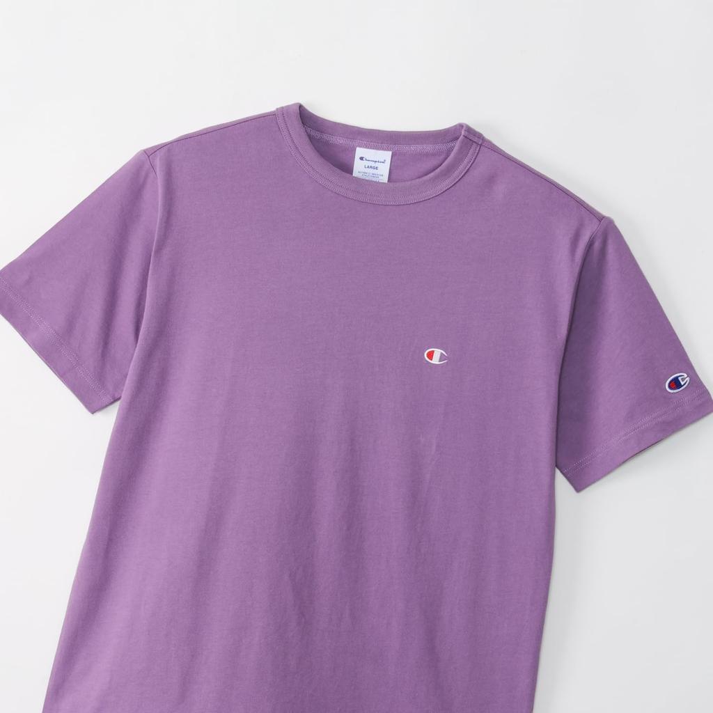 Champion Short Logo Short Sleeve XL T-shirt, Sleeve, 100% Cotton, Classic, One-point Embroidery, T-shirt, Basic, C3-P300Z, Men's, Violet,