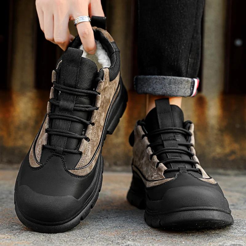 Толстые мужские зимние ботинки, зимняя плюшевая теплая спортивная обувь для отдыха на открытом воздухе, водонепроницаемая нескользящая резиновая подошва, повседневные кроссовки для мужчин, хлопковая обувь
