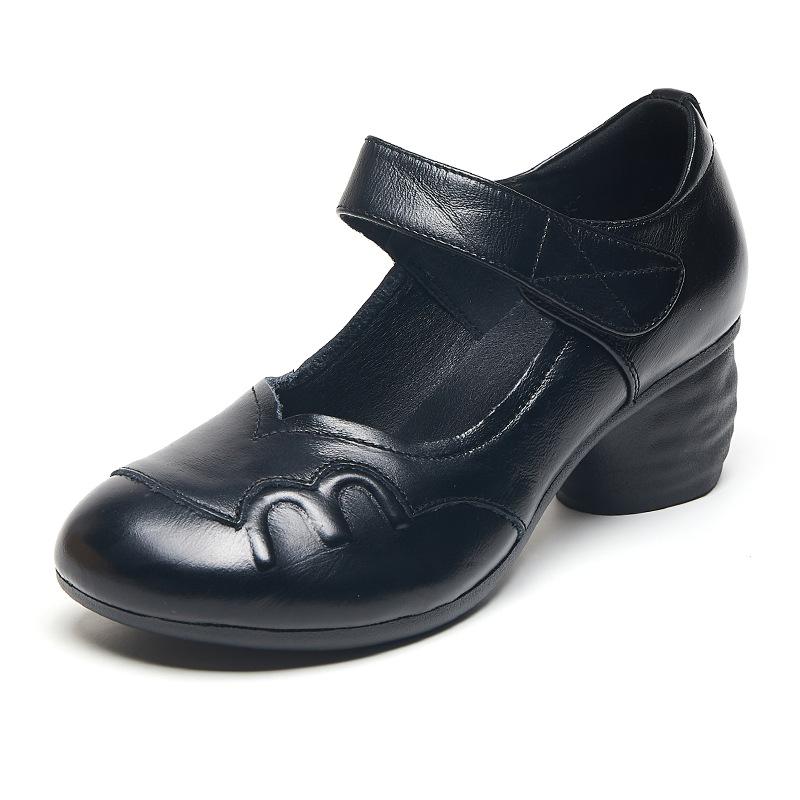 Туфли-лодочки в стиле ретро для женщин на среднем каблуке ручной работы Туфли Мэри Джейн 2024 Женские винтажные элегантные туфли-лодочки из натуральной кожи