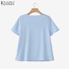 ZANZEA Women Casual Round Neck Summer Patchwork Short Sleeve Blouse