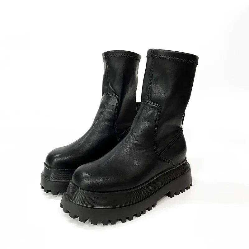 Fashion 2024 Winter Chunky Platform Heels Long Boots Round Toe Zipper Thick Sole Ladies Fashion Winter Women's Knee High Boots